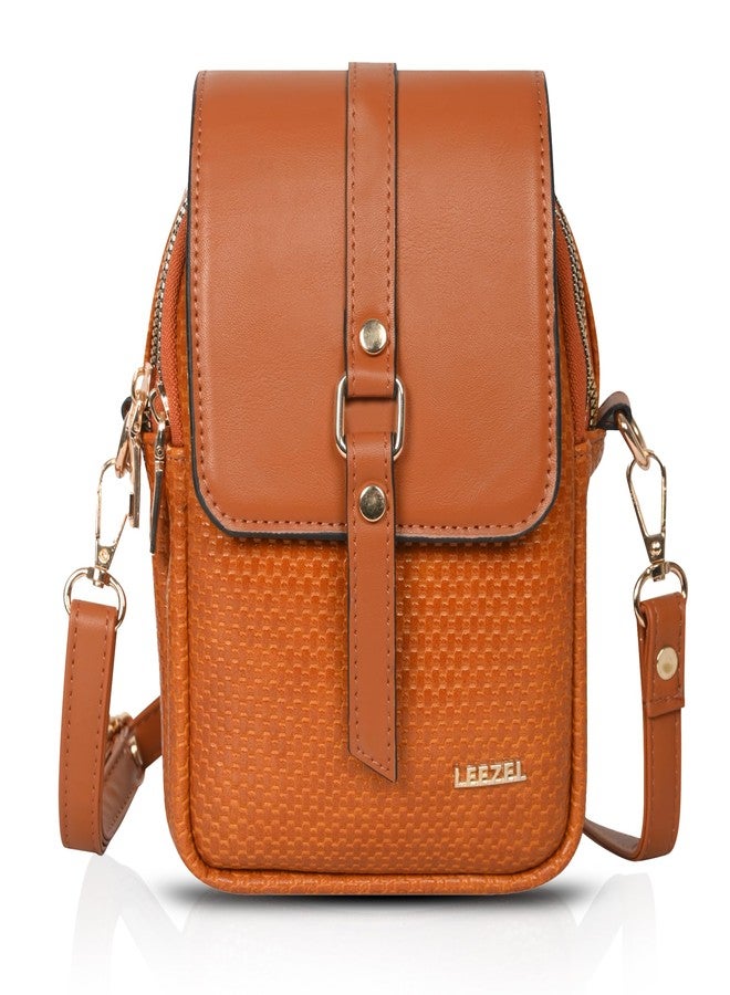 LEEZEL Solid Jute Texture Women's Hand Bag Vegan Leather Flap Sling Bag (Tan) - Image 1